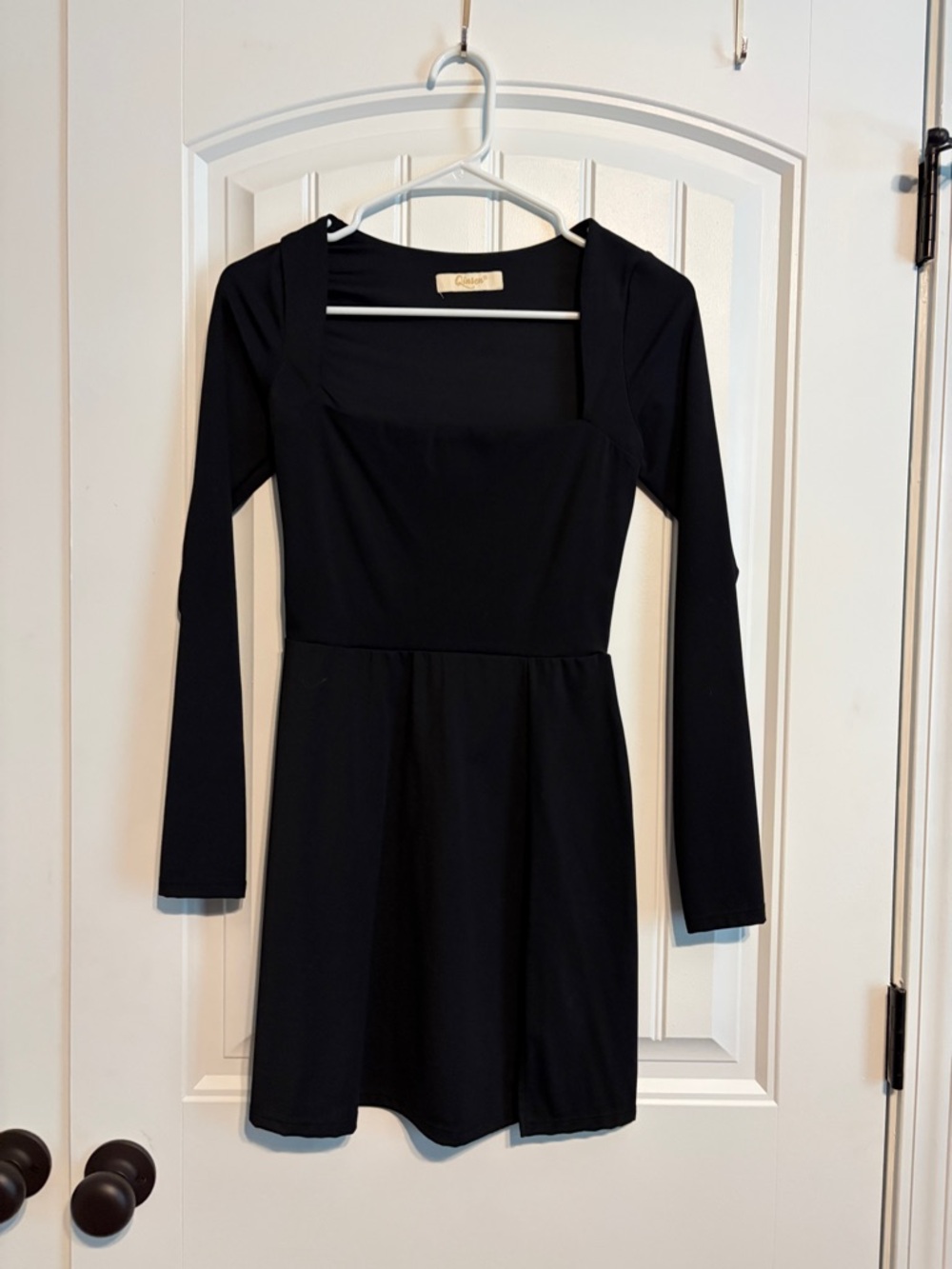 Black Long-Sleeve Square-Neck Mini Dress